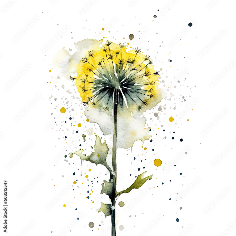 Watercolor dandelion flower. Illustration AI Generative.