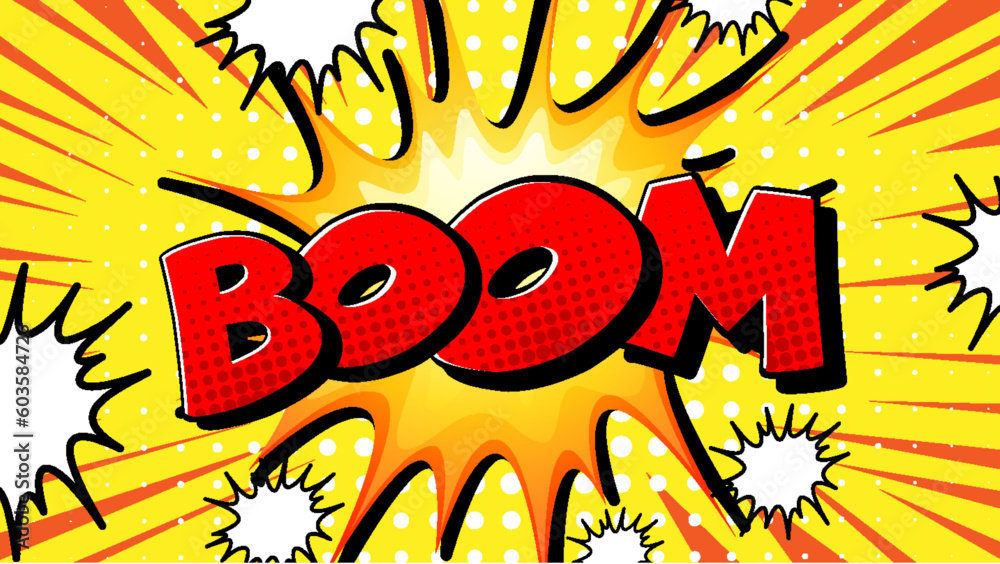 Boom retro comic speech bubble and effect in pop art style