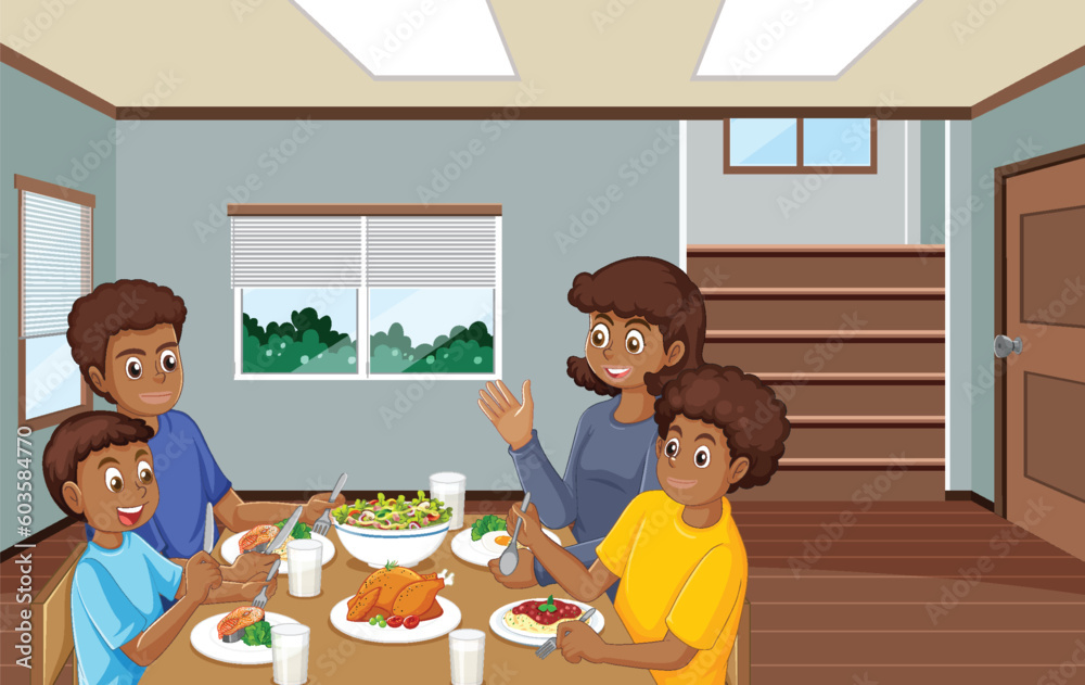 An Afro family eating healthy food