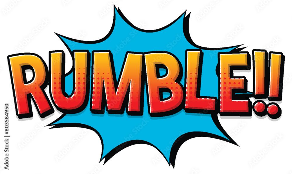 Rumble retro comic speech bubble and effect in pop art style