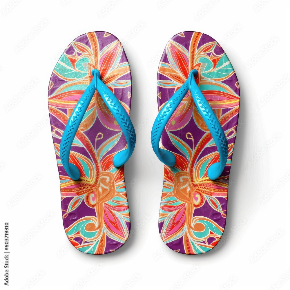 Summer beach shoes,Flip flops isolated on white background,AI generated.