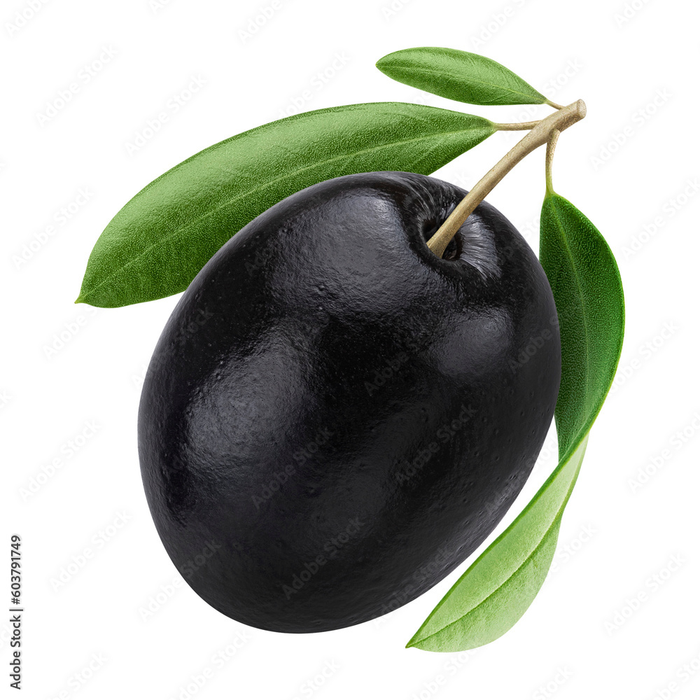 One black olive isolated on white background with clipping path