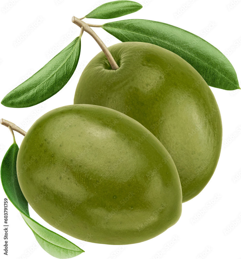 Green olives isolated on white background with clipping path