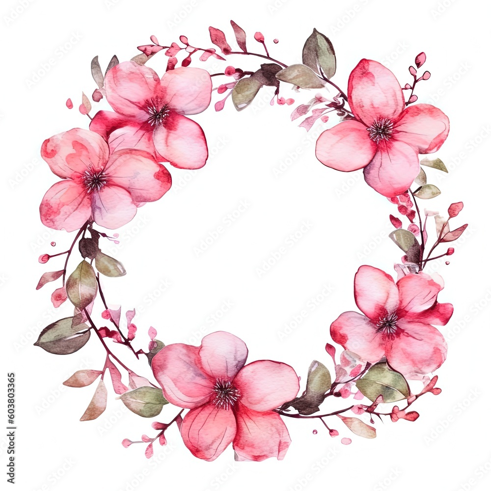 Watercolor floral wreath. Illustration AI Generative