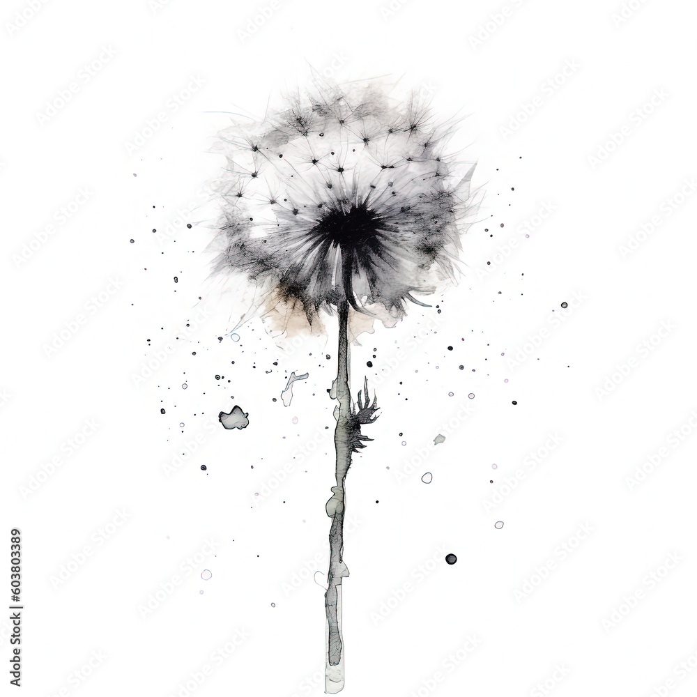 Watercolor dandelion flower. Illustration AI Generative.