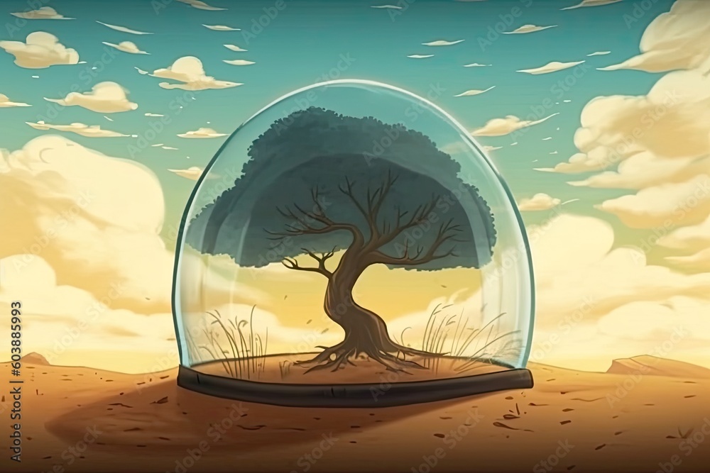 tree enclosed in a glass dome Generative AI