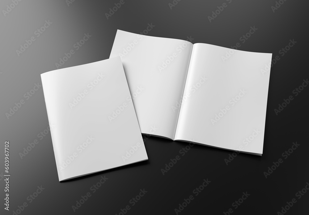 White blank A4 magazine Mockup isolated on grey 3D rendering