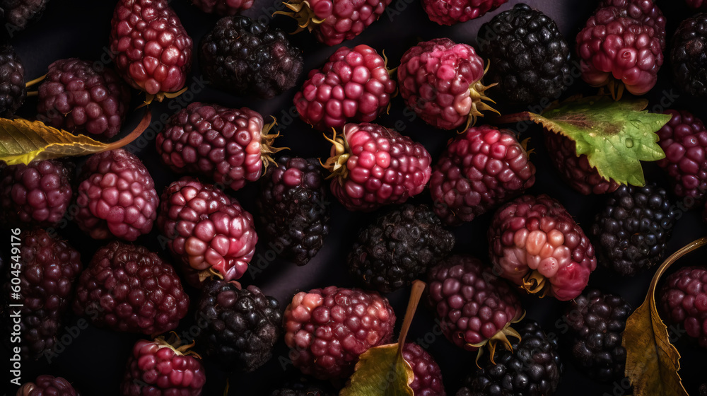 Fresh ripe mulberry with water drops background. Berries backdrop. Generative AI