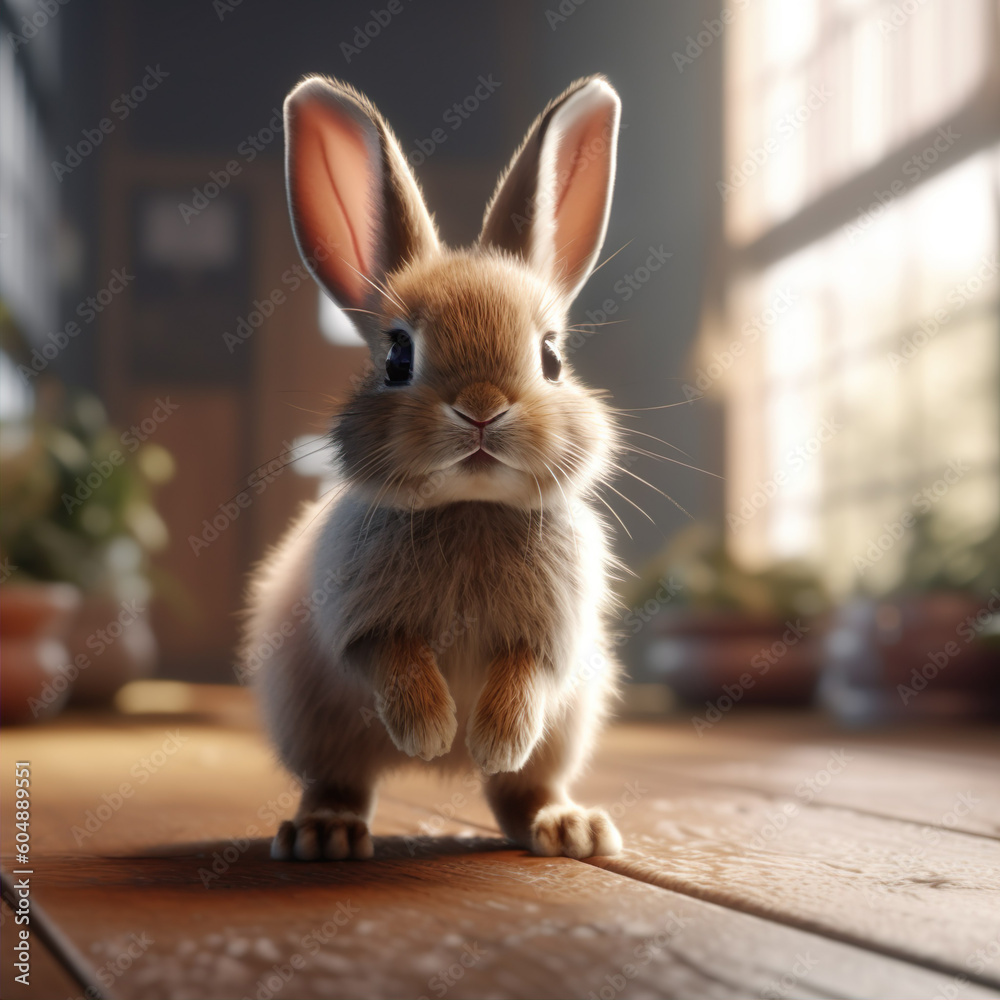 Cute rabbit bunny generative AI illustration. Lovely baby animals concept