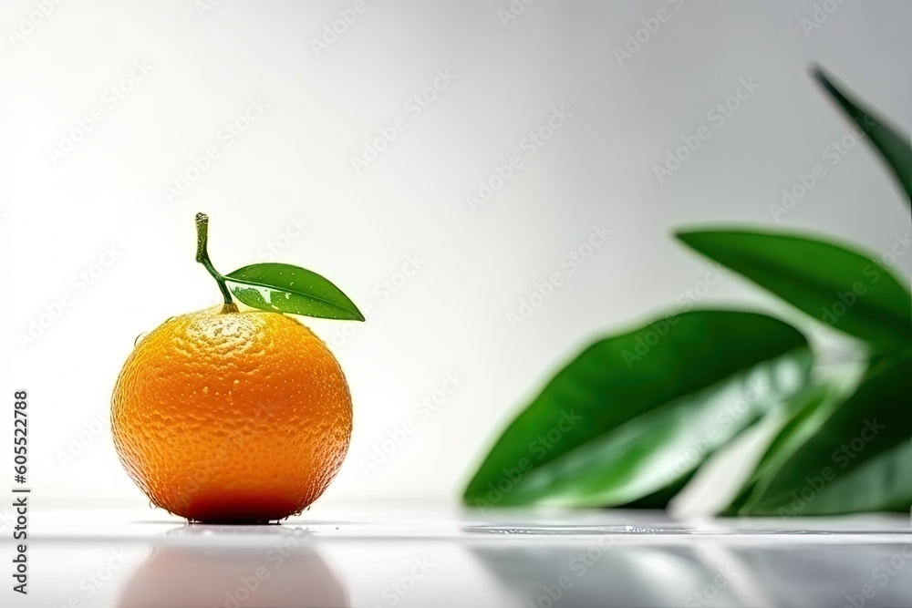 fresh orange fruit with a green leaf on top Generative AI