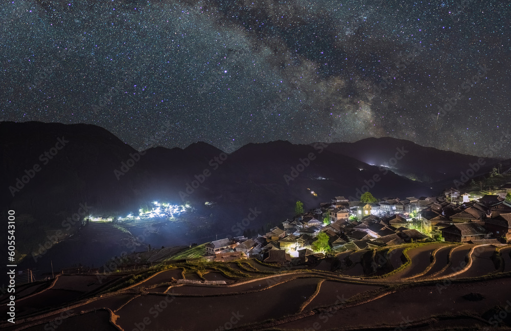 terrace fields under the Milky Way