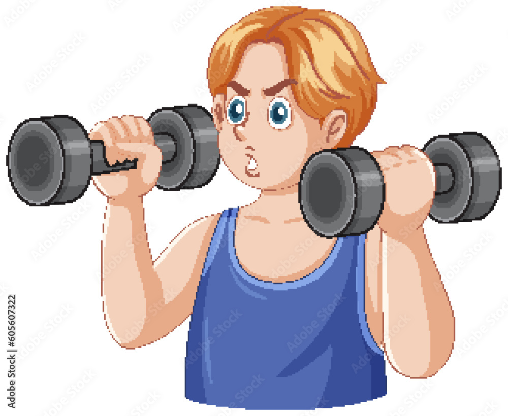 Puberty Boy Training with Dumbbells