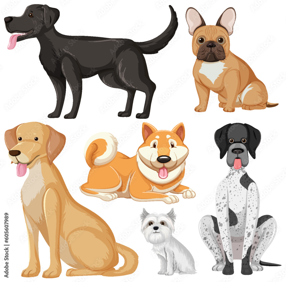 Set of dog dog breeds cartoon