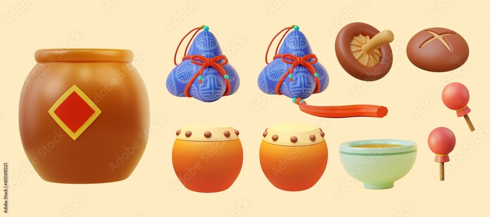 3D Dragon boat festival element set