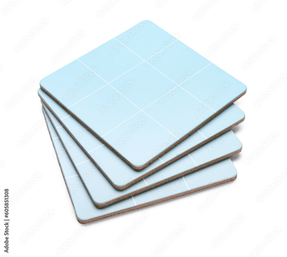 Blue drink coasters isolated on white background