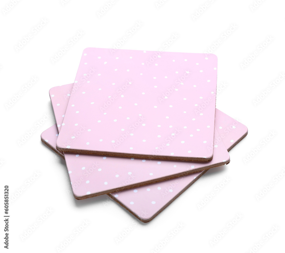 Pink drink coasters isolated on white background