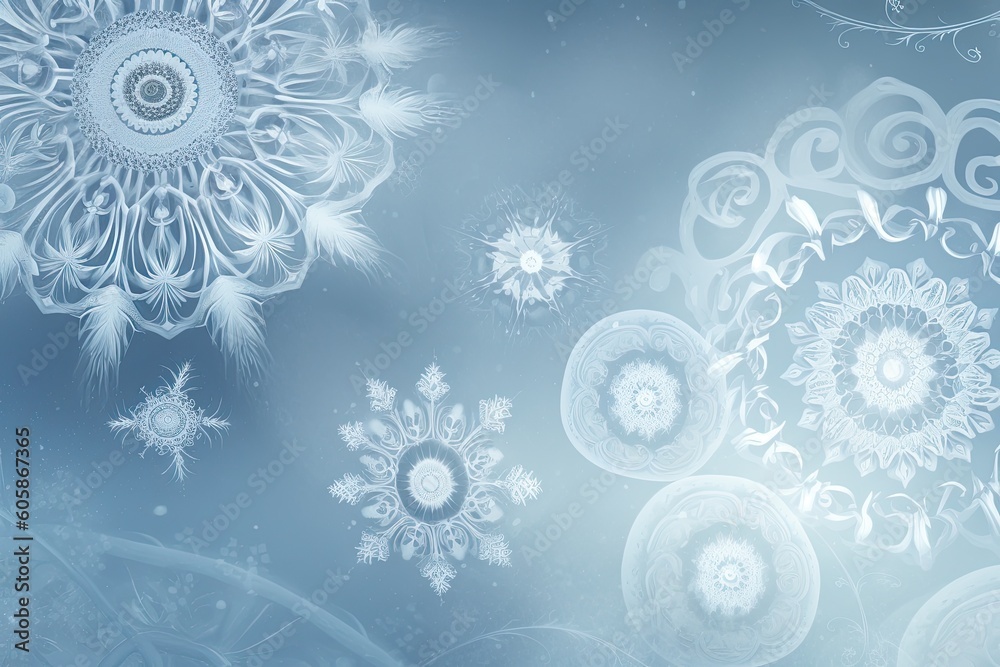 winter wonderland with swirling snowflakes on a blue background Generative AI