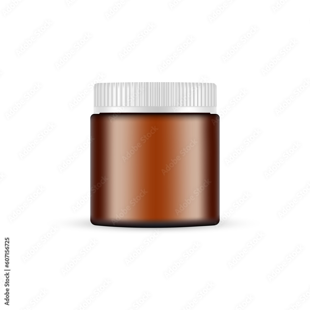 Amber Cosmetic Jar Mockup Isolated on White Background, Front View. Vector Illustration