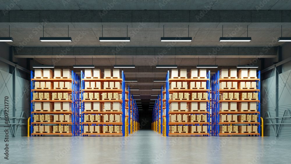 Empty warehouse in logistic center,Warehouse for storage and distribution centers.3d rendering