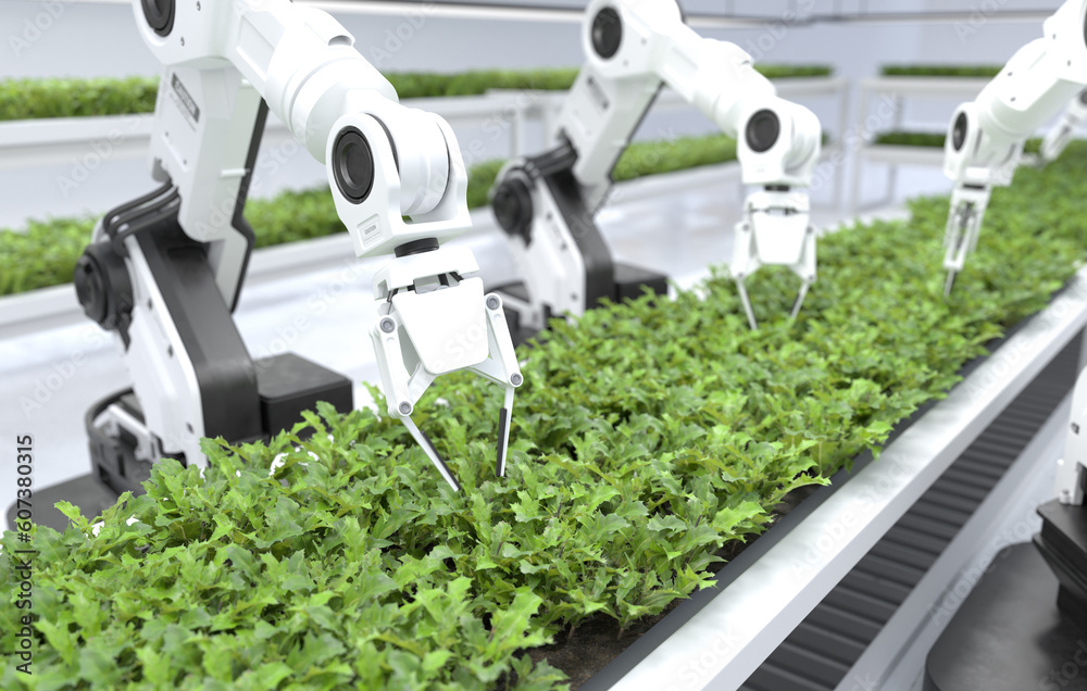 Smart robotic farmers concept, robot farmers, Agriculture technology, Farm automation