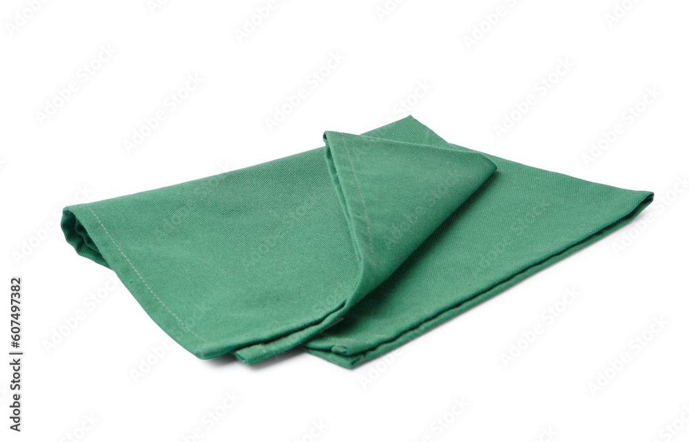 Green folded napkin isolated on white background