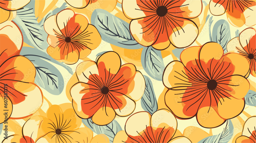 Abstract illustration seamless colorful tropical flowers pattern 