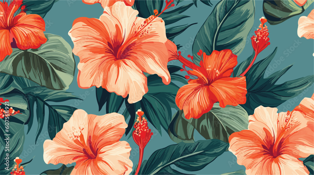 Abstract illustration seamless colorful tropical flowers pattern 