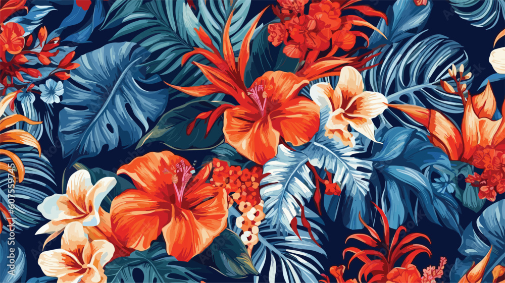 Abstract illustration seamless colorful tropical flowers pattern 