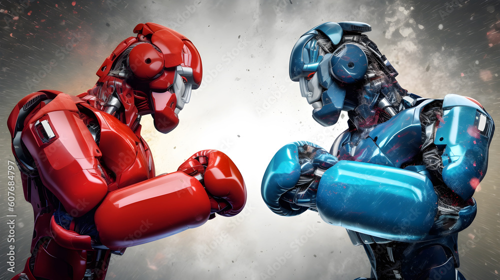 Competition of AI Artificial Intelligence technology business concept, Red and Blue AI Artificial In