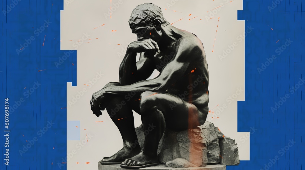 The Thinker sculpture, embodying the concept of philosophy. The representation inspires contemplatio