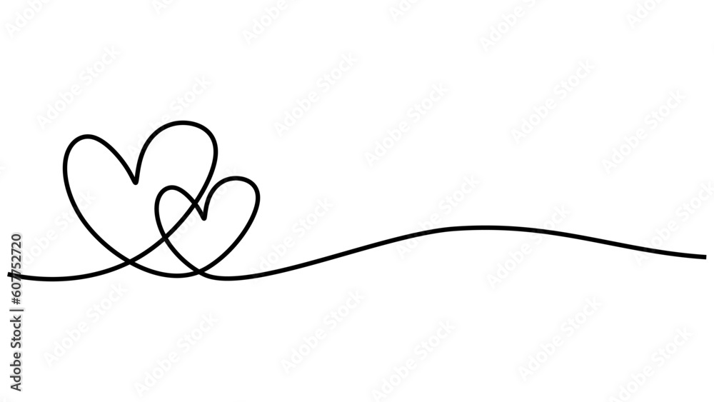 Two Hearts embracing Continuous Line Drawing. Valentines day concept one hand drawn. Hearts Couple T