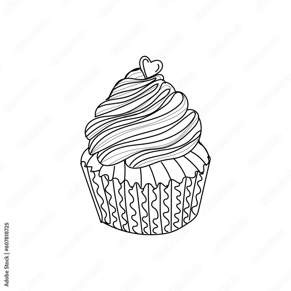 Drawn tasty cupcake on white background