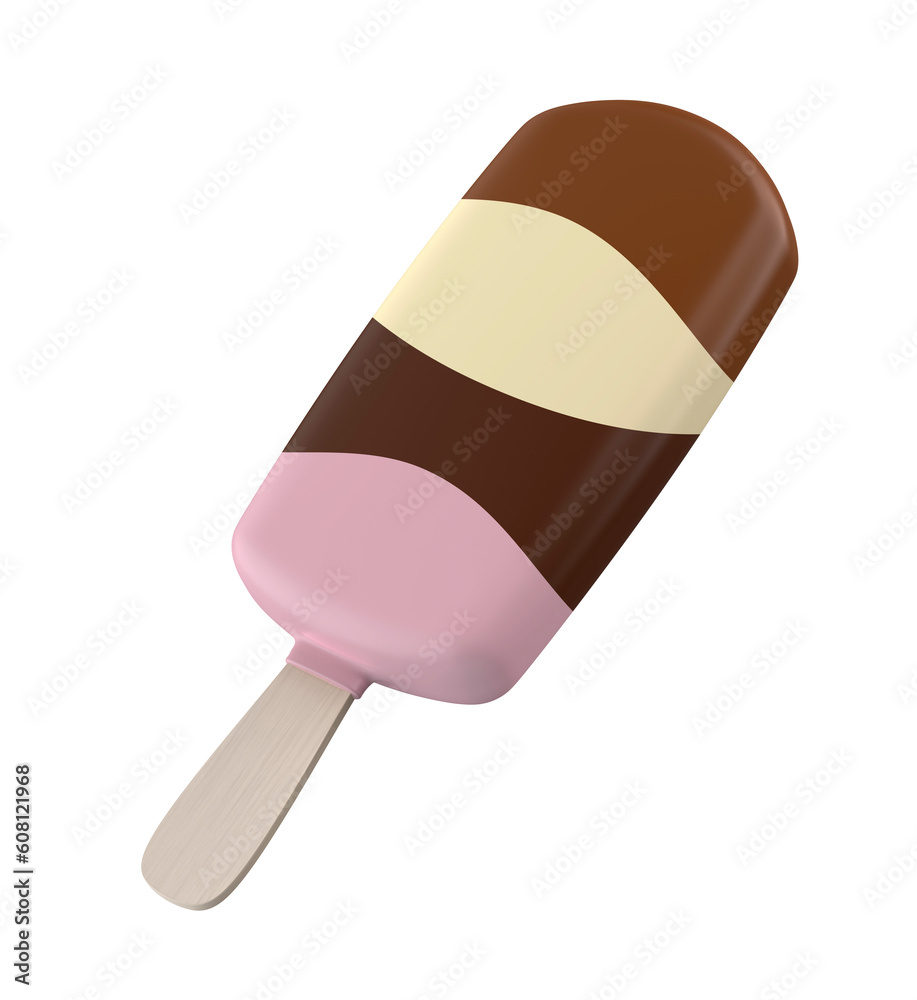 Ice cream coated with four different chocolates on transparent background