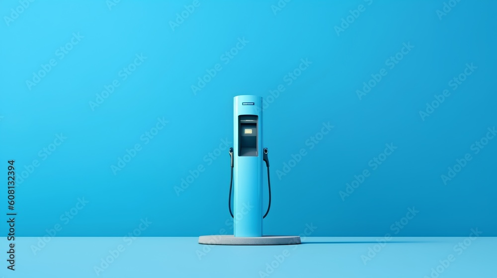 A sleek EV Charging station against a clean, minimalistic blue background. This image embodies the p