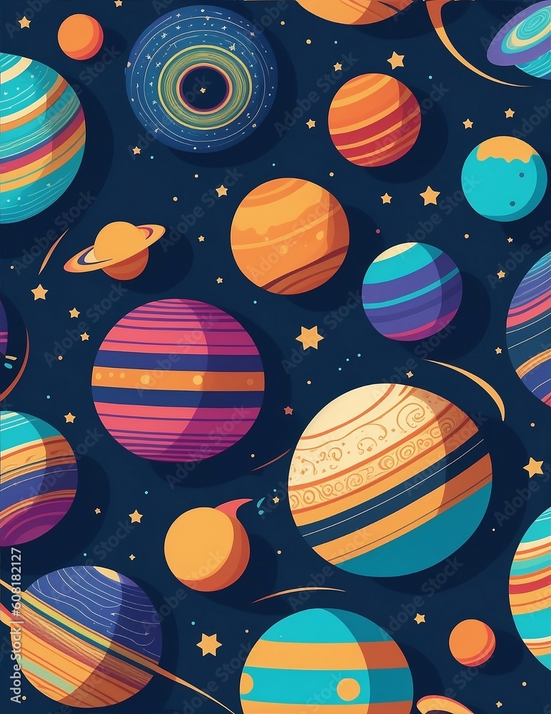 seamless pattern with planets and stars