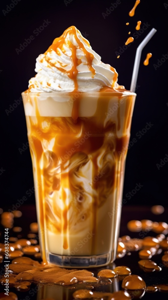 Cold iced coffee. Illustration AI Generative