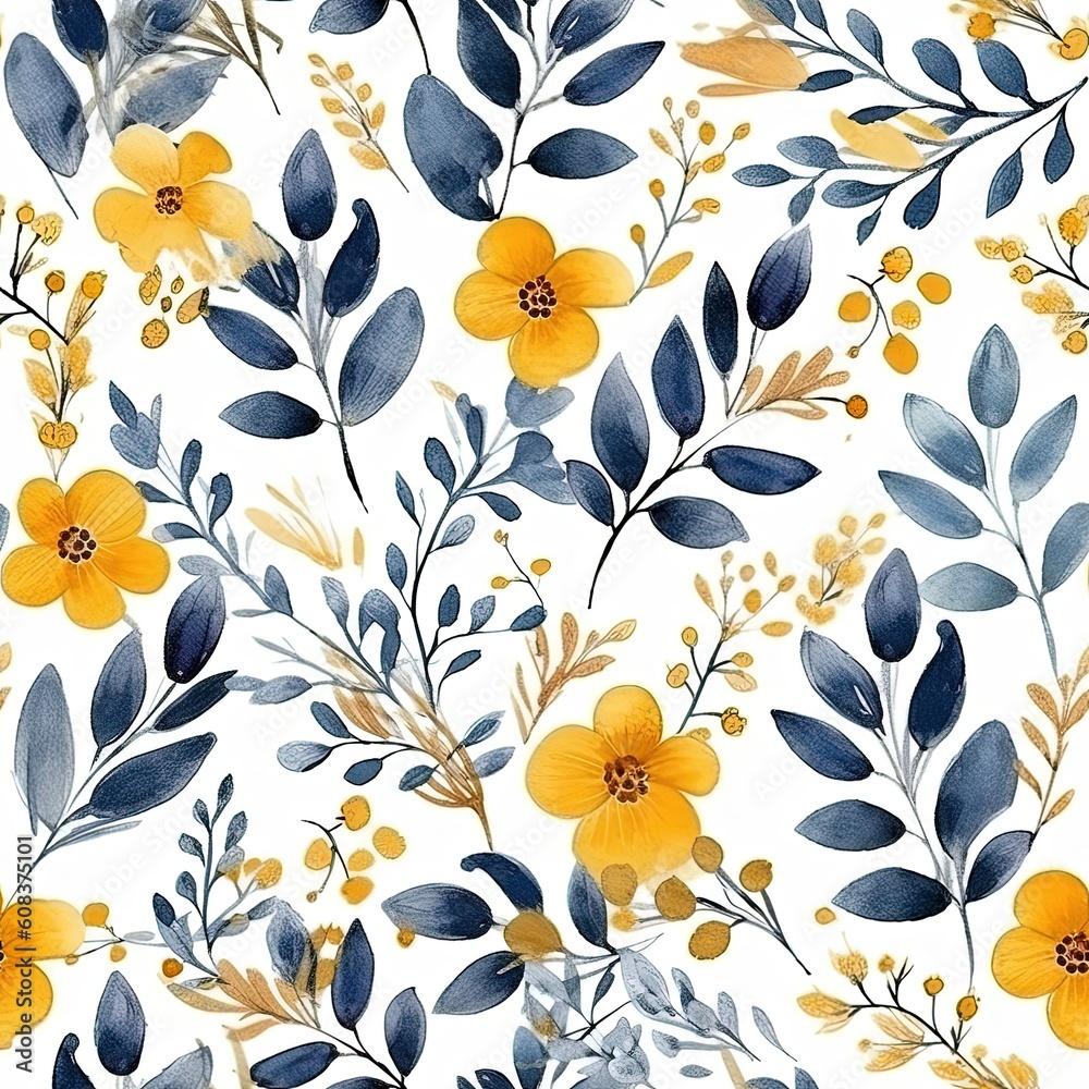 Watercolor floral pattern. Illustration AI Generative.