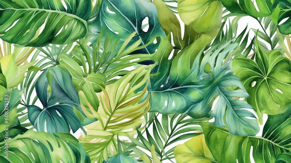 Watercolor floral pattern. Illustration AI Generative.