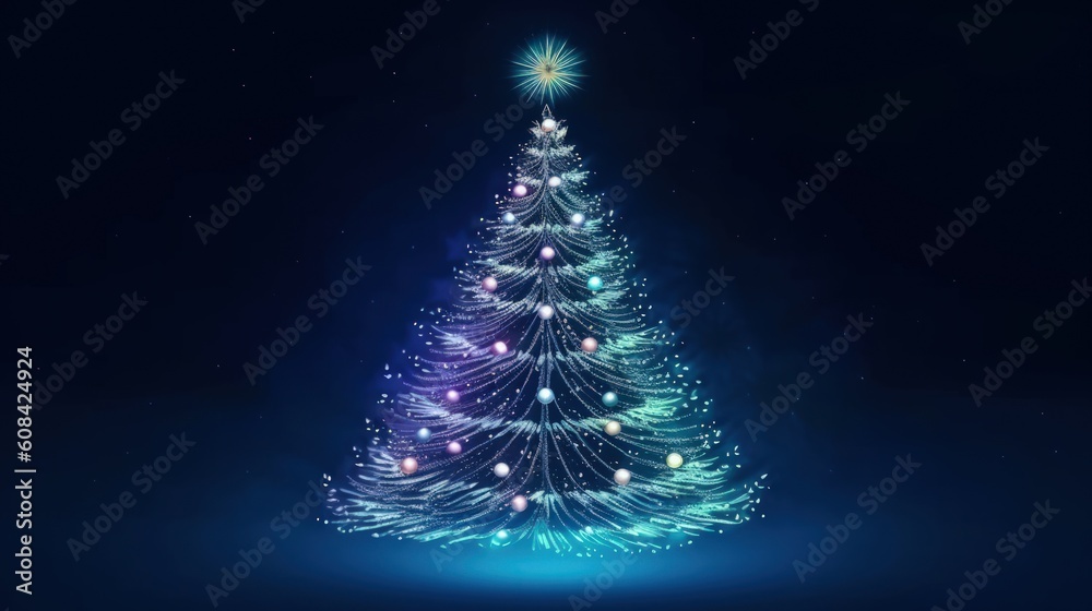 Christmas Magic tree background. Illustration AI Generative.