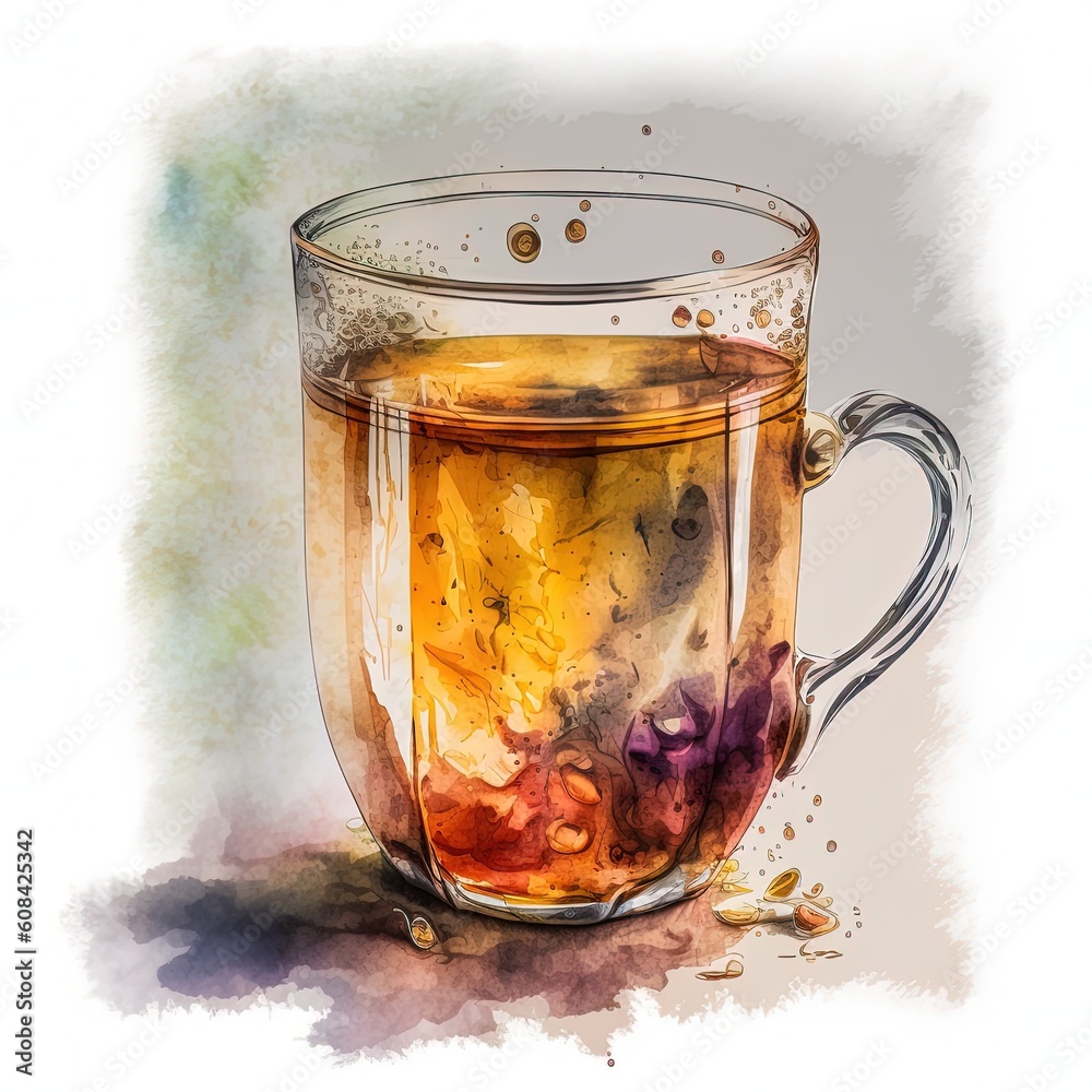 Watercolor tea. Illustration AI Generative.