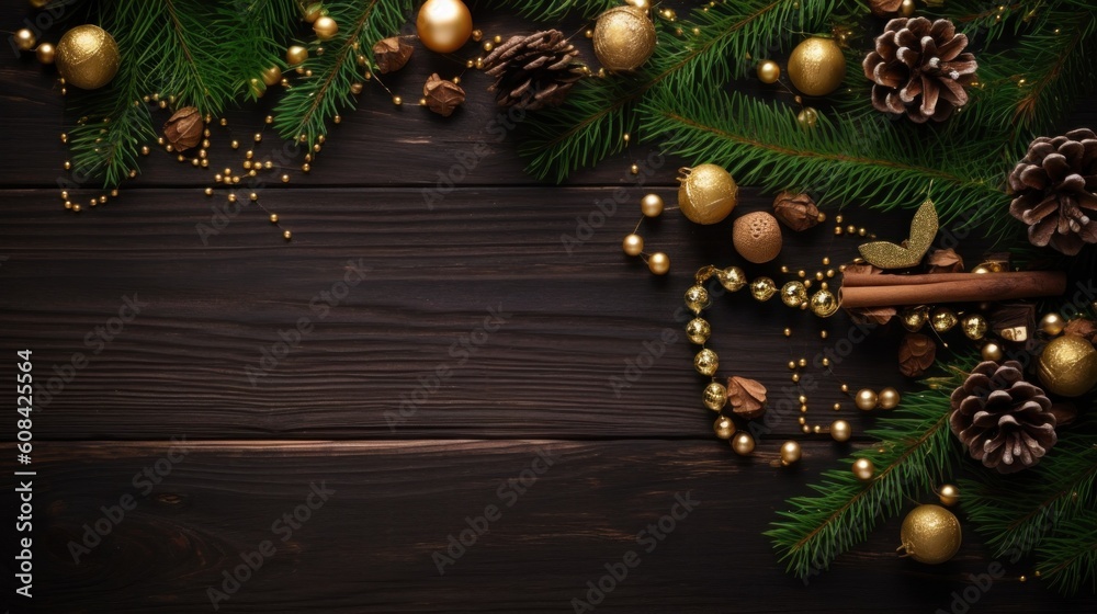 Christmas dark background. Illustration AI Generative.