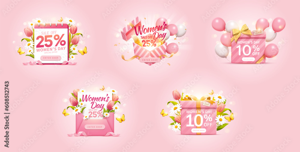 Womens day pop up ad set