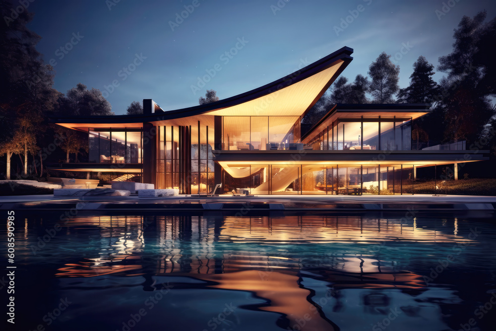 Modern European Top luxury homes night view