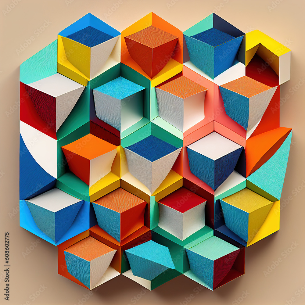 A symbol of complex mathematical and geometric structures with colorful colors on a white background