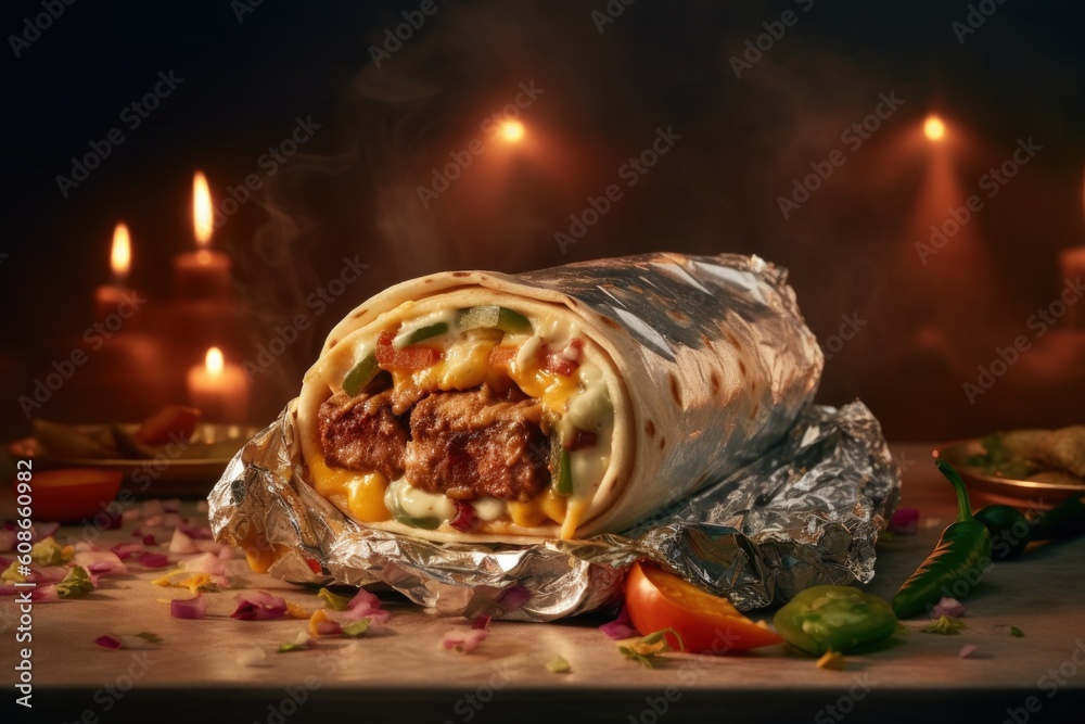 Hot mexican burrito. Illustration AI Generative