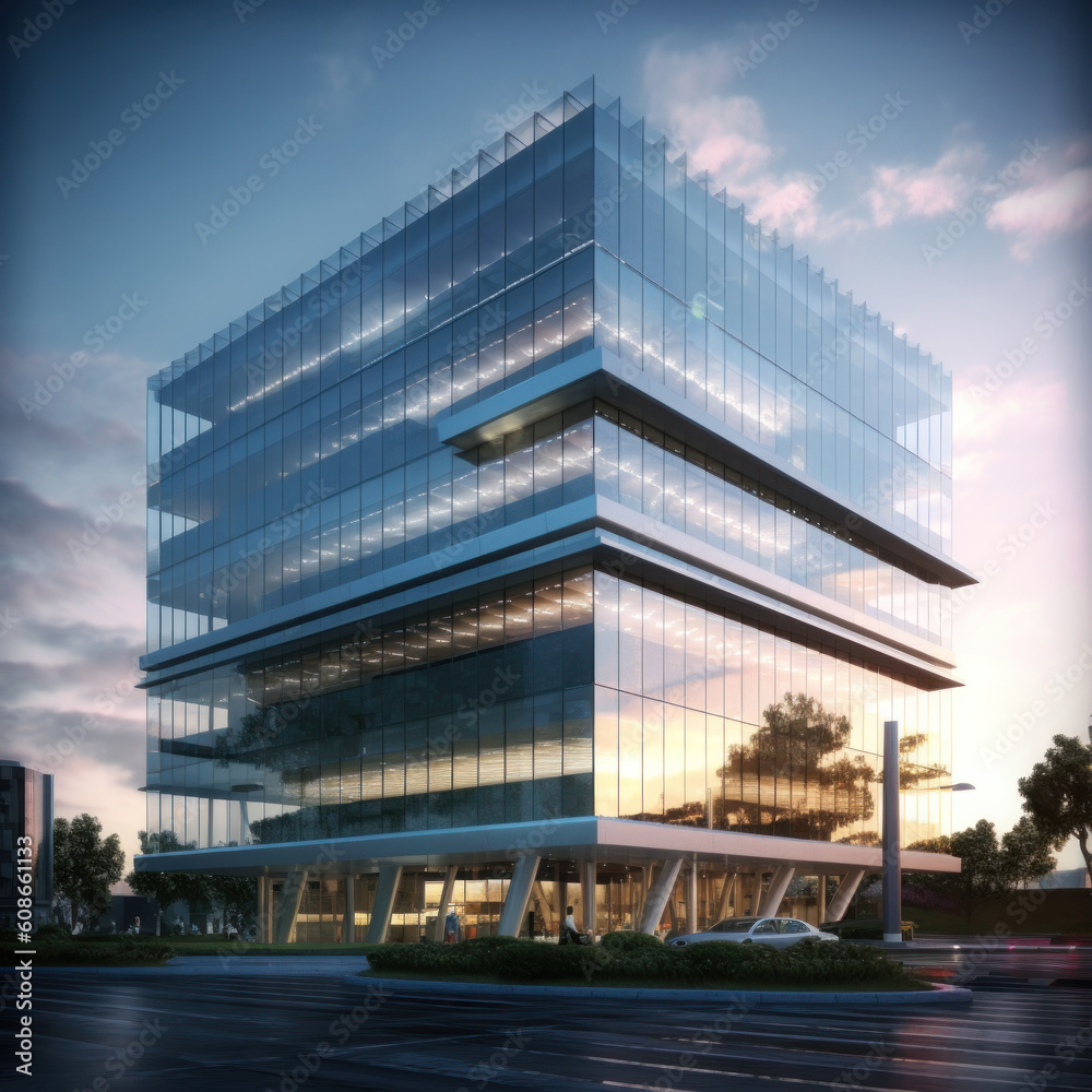 Modern office building. Illustration AI Generative.