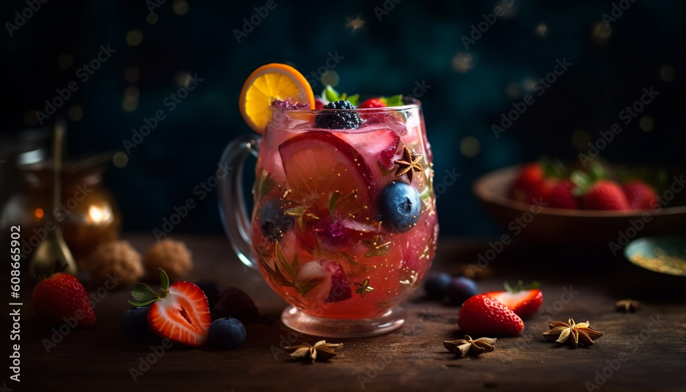 A refreshing cocktail with fresh berries and citrus fruits generated by AI