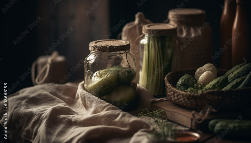 Preserved garlic in a rustic jar, a healthy snack variation generated by AI