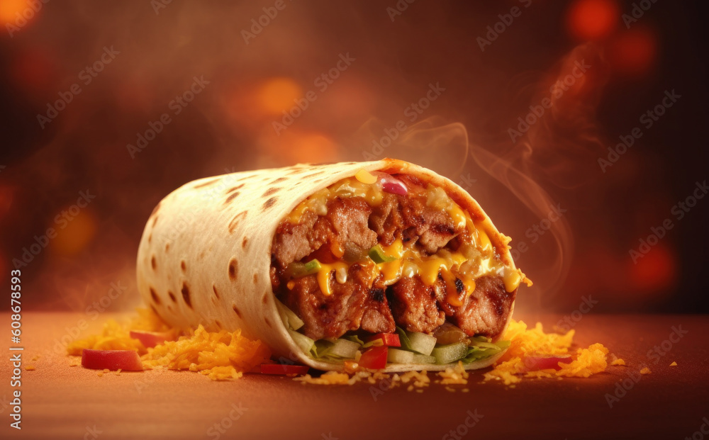 Hot mexican burrito. Illustration AI Generative