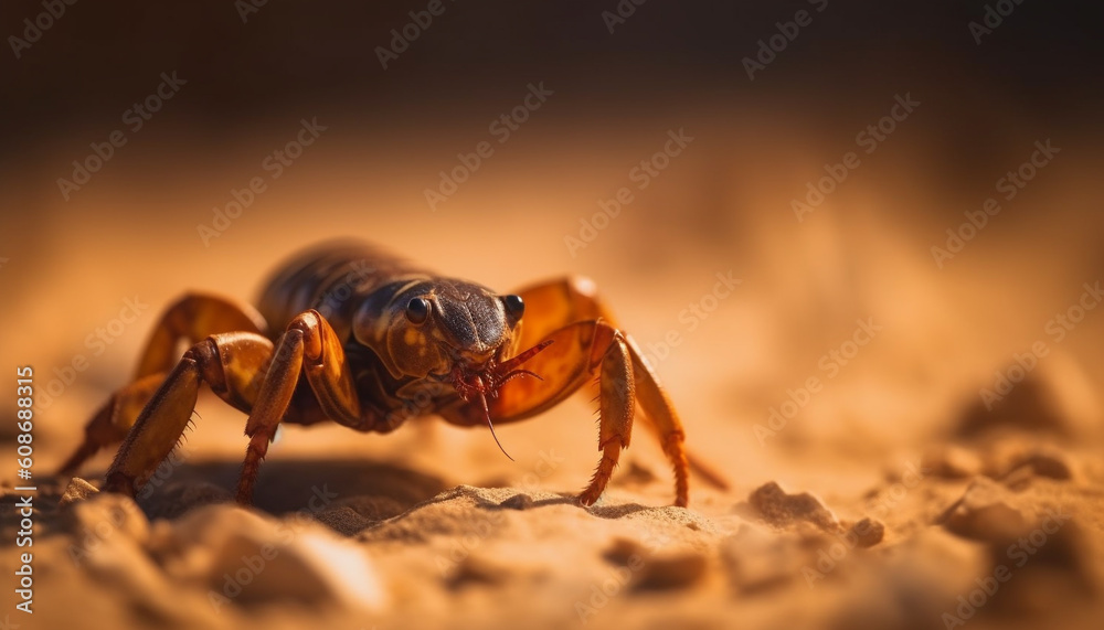 Sunset forest crawling with small arthropods and stinging hornets generated by AI